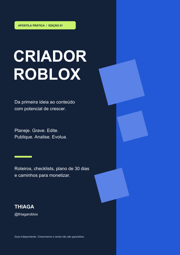 Capa real da apostila Criador Roblox, de Thiaga